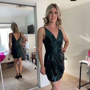 Emerald Green Shiny Satin Mini cocktail dress
